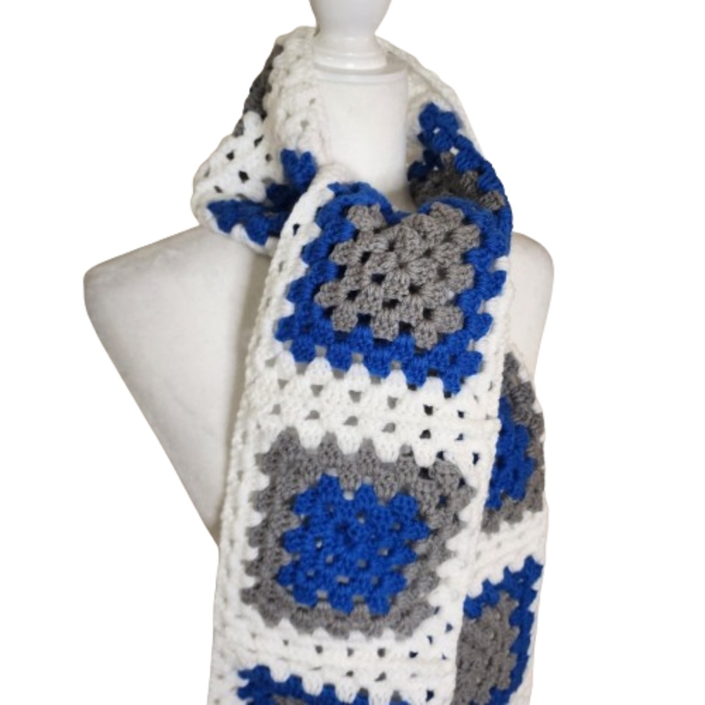 Handmade Crocheted Granny Square Scarf, OS Long - Picture 2 of 5